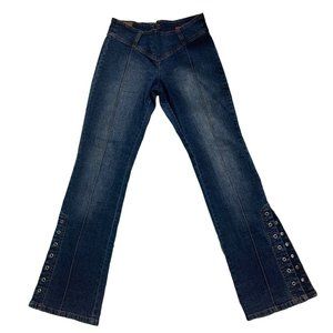 US Rodeo Jeans Blue Stretch Zip Back Tie Bottom Pant Leg Size 9/10